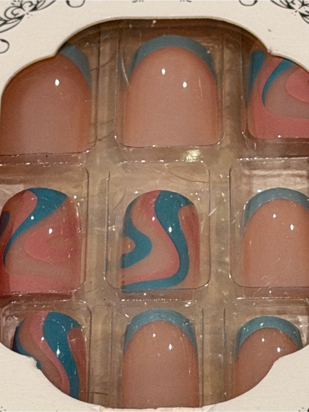 Retro Swirl French Tip Press On Nails | Pink & Teal Y2K Mod Set